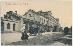 Železnice nádraží Teplice kočár koně tramvaj