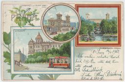 Železnice nádraží park museum tramvaj lito Praha 1903