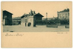 Ústřední jatky města Prahy, hlavní vstup, 1899, dopisnice, světlotisk