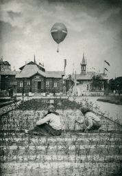 Vzlet balonu Kysibelka na výstavišti v Praze. 1891