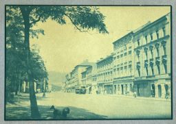 Praha Karlín, dnešní Sokolovská třída, kolem 1908, kyanotypie