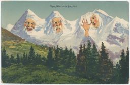 Švýcarsko hory Eiger Mönch Jungfrau karikatura