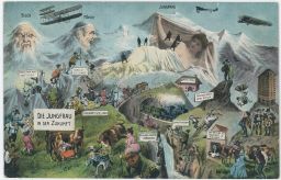 Švýcarsko hory Eiger Mönch Jungfrau karikatura 1913