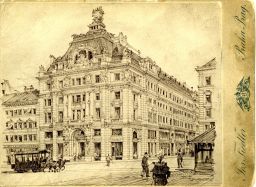 Palác Assicurazioni Generali, kolem 1895, kabinetka, reprodukce kresby