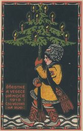 Litografie Čsl. vojsko legie na Rusi Veselé vánoce 1919