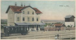 Železnice nádraží osobní vagon Týn nad Vltavou České Budějovice 1914