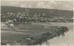 Horní Černošice Praha západ chaty u řeky panorama FotoFon 30. léta