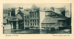 Šítkovy (Šítkovské, Novoměstské) mlýny v Praze, zadní část, 1899, dopisnice, světlotisk