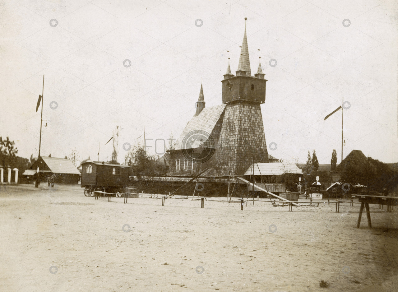 Národopisná Výstava Českoslovanská v Praze 1895, kostel v českoslovanské vesnici