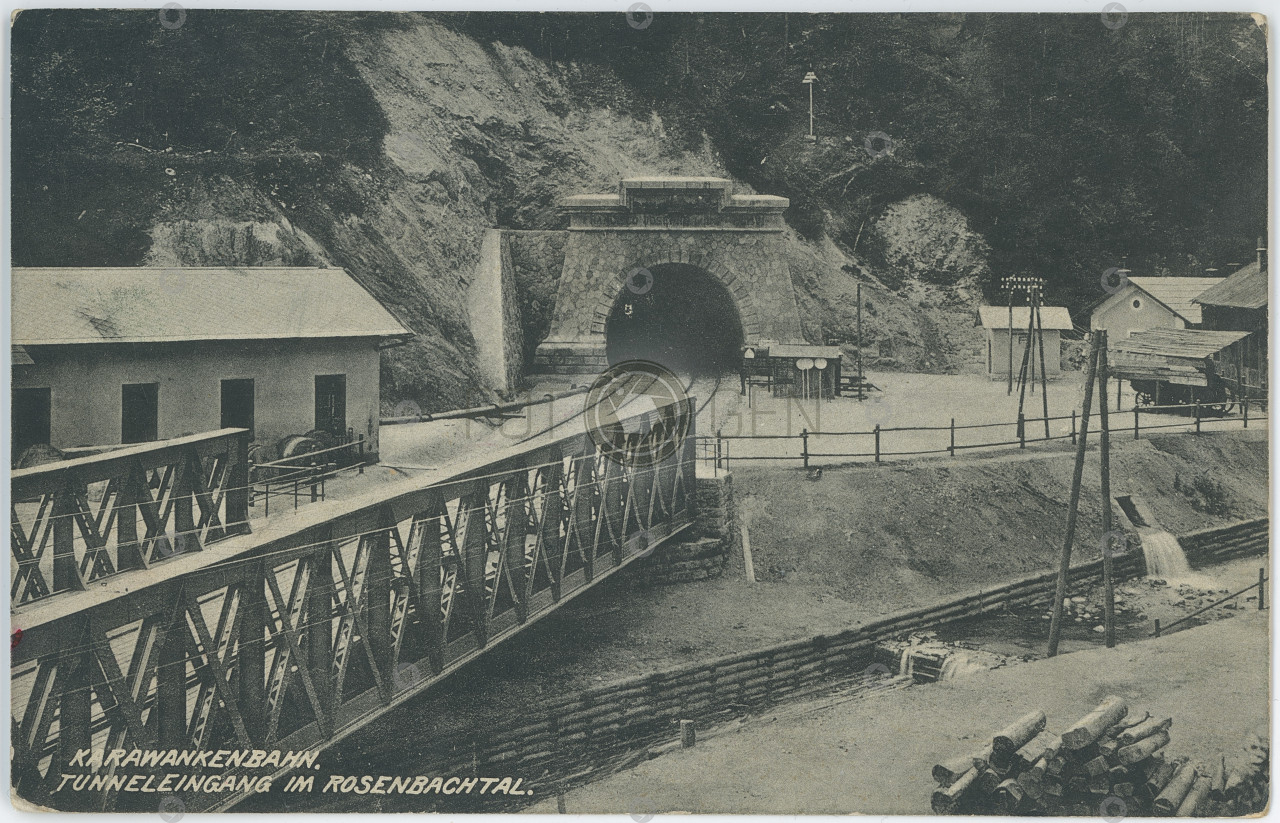 Železnice tunel Karawankenbahn Villach Jesenice 1908