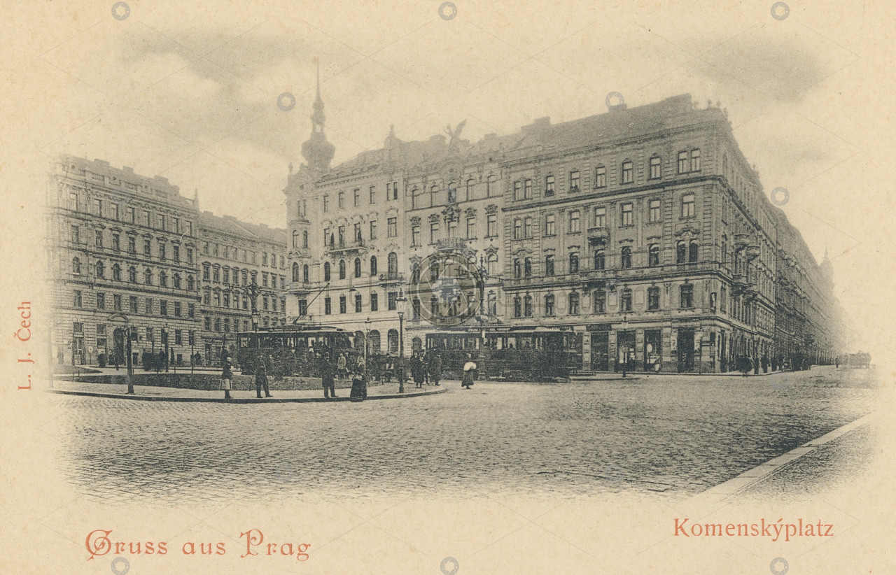 Praha Vinohrady Komenského náměstí nakl. Čech tramvaje