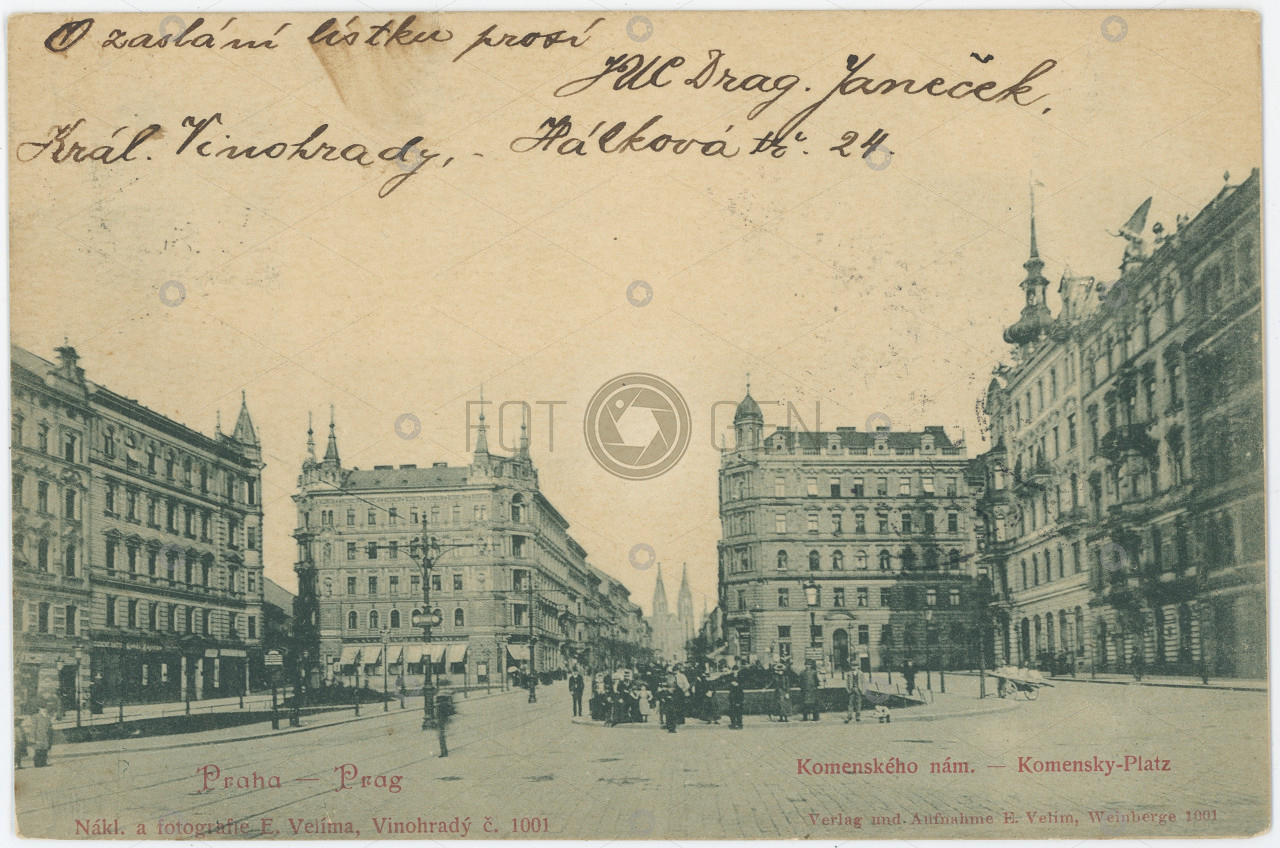 Praha Vinohrady Komenského náměstí roku 1899