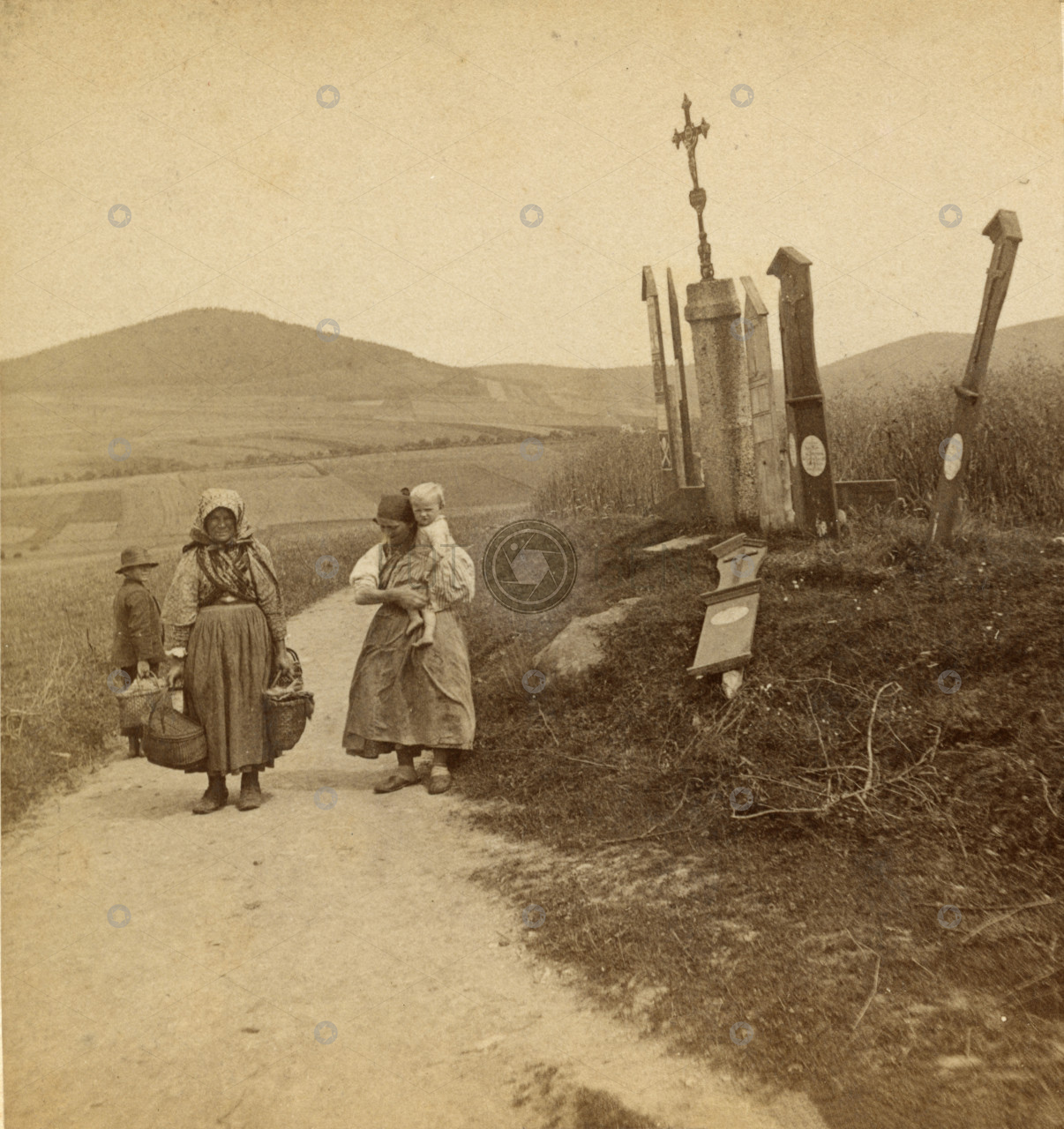 Umrlčí prkna u Prapořiště, návrat z trhu, polovina stereofotografie