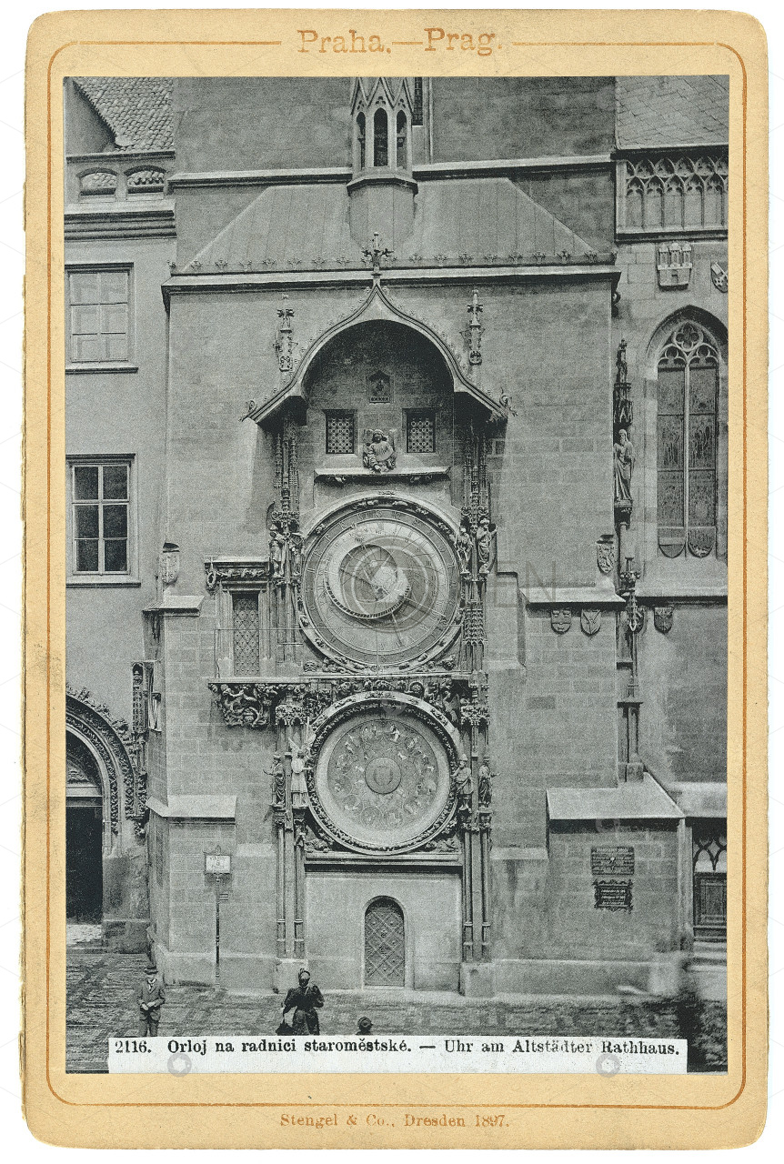 Praha, orloj, dat. 1897, kabinetka, světlotisk